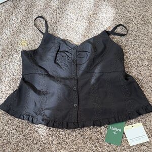 HALARA NWT Black lace-detail top